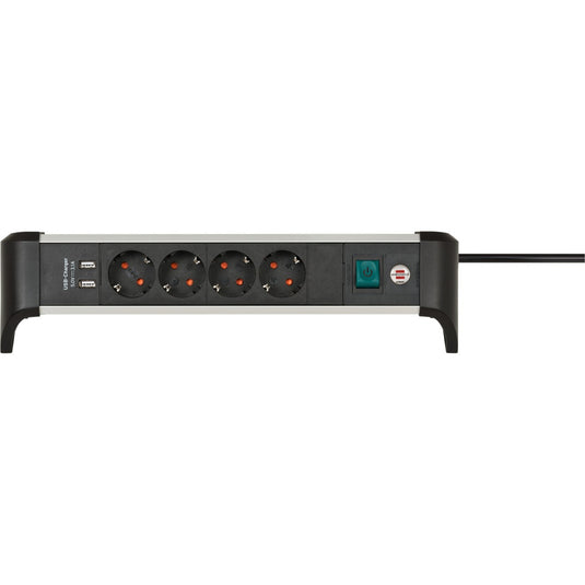 Brennenstuhl alu-office-line stekkerdoos met usb-laadfunctie 4-voudig schakel stekkerdoos