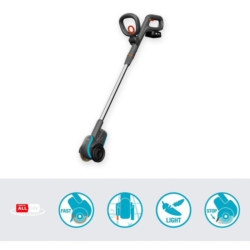 Load image into Gallery viewer, Gardena easyweed accu-onkruidborstel 1800 18v p4a gebruiksklare set onkruidverwijderaar (grijs turquoise, accu en oplader inbegrepen, power for all alliance)
