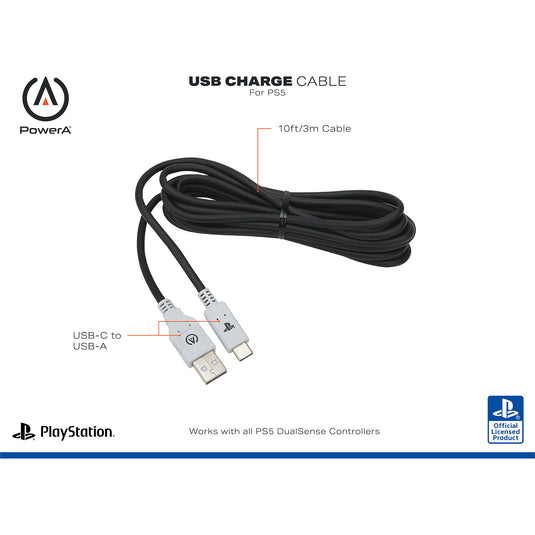 Powera usb-c-kabel voor playstation 5 (zwart wit, 3 meter)