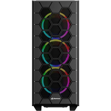 Sharkoon rgb hex midi tower behuizing (zwart | 2x usb-a | 1x usb-c | rgb | tempered glass)