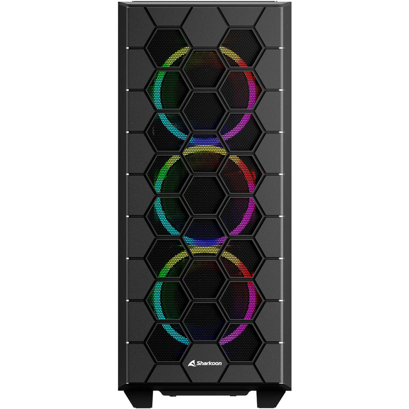 Load image into Gallery viewer, Sharkoon rgb hex midi tower behuizing (zwart | 2x usb-a | 1x usb-c | rgb | tempered glass)
