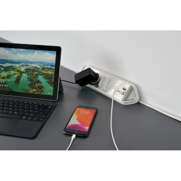 Load image into Gallery viewer, Brennenstuhl estilo hoekstekkerdoos 4-voudig stekkerdoos (wit roestvrij staal, 2x usb)
