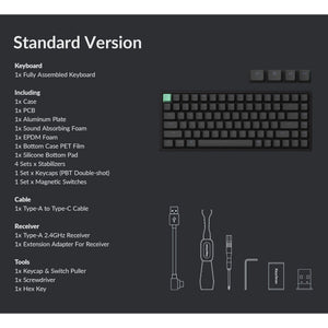 Keychron k2 he-j1 standard version rgb mechanisch toetsenbord (zwart, us lay-out (qwerty), gateron double-rail magnetic nebula, 75%, rgb, osa double-shot pbt, hot swap, 2.4ghz | bluetooth 5.2 | usb-c)