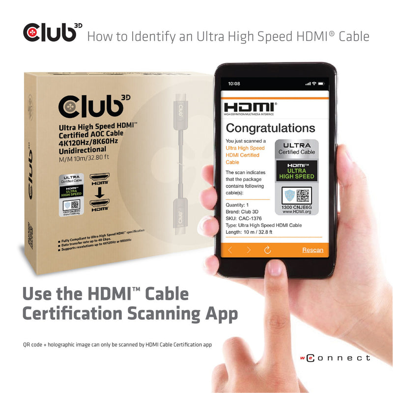 Load image into Gallery viewer, Club 3d gecertificeerde actieve optische ultra high speed hdmi 2.1 kabel (zwart, 10 meter, 8k)
