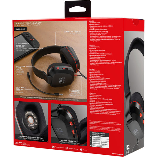 Powera bedrade stereoheadset voor nintendo switch 2 over-ear gaming headset (zwart rood, nintendo switch 2, nintendo switch – oled model, nintendo switch, nintendo switch lite)