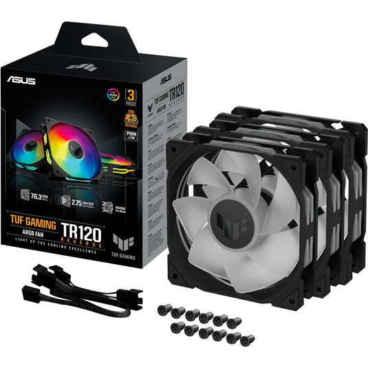 Asus tuf gaming tr120 argb reverse case fans (zwart, 3 stuks, 120 x 120 x 28 mm)