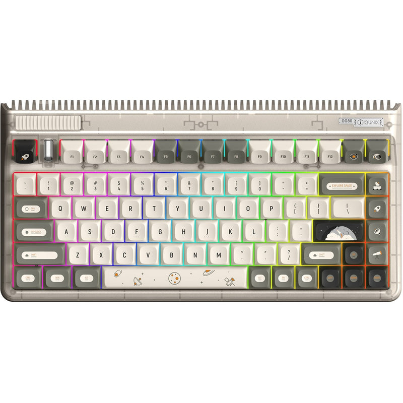 Load image into Gallery viewer, Iqunix og80 hitchhiker wireless mechanical keyboard, gaming toetsenbord (grijs wit, us lay-out, cherry mx silent red, rgb leds, 80% (tkl), hot-swappable, pbt, 2.4ghz | bluetooth 5.1 | usb-c)
