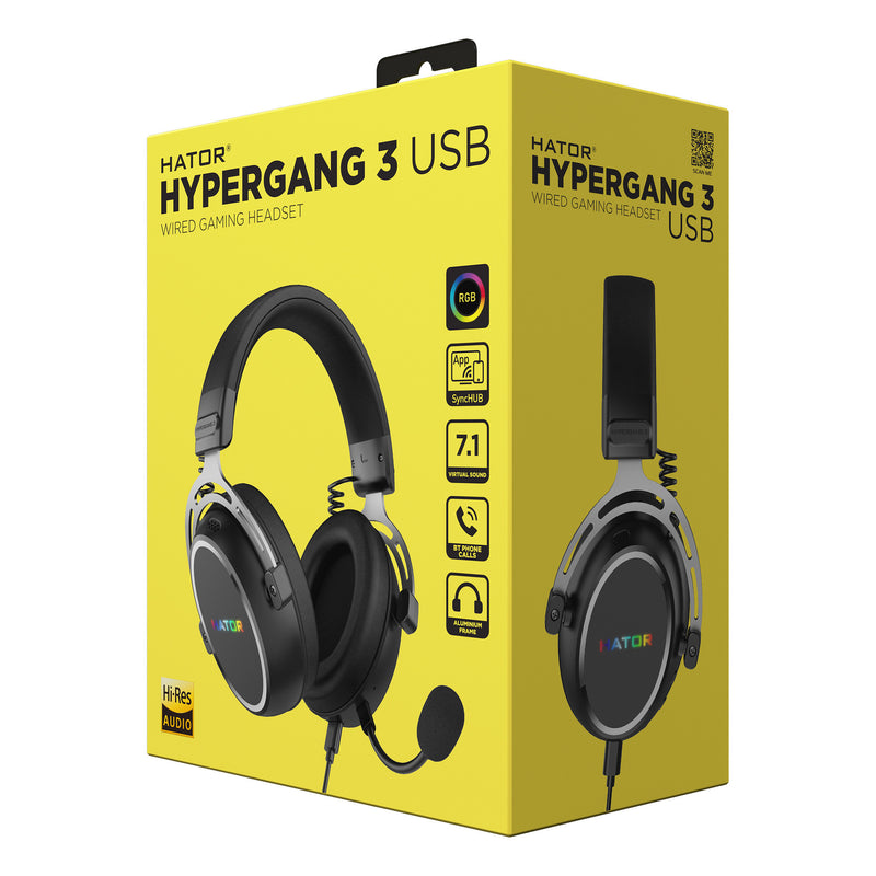 Load image into Gallery viewer, Hator hypergang 3 usb over-ear gaming headset (zwart, rgb, 7.1 virtual surround, usb bluetooth)
