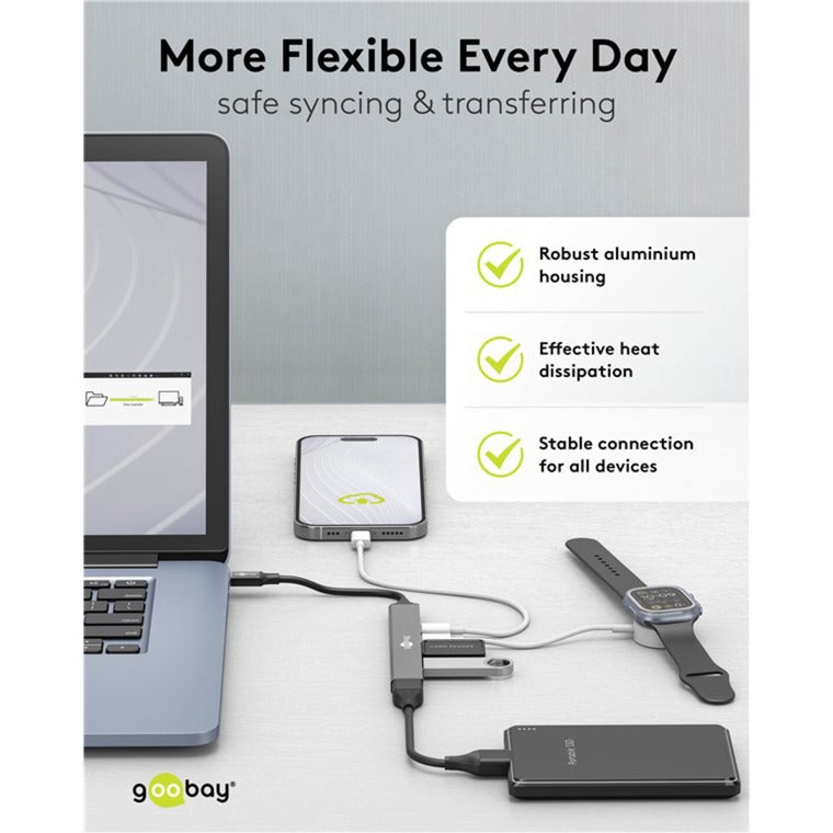 Load image into Gallery viewer, Goobay slanke usb-hub met 5 poorten, usb-c naar usb-c usb-a, 5 gbit s (lichtgrijs)
