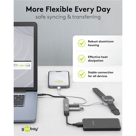 Goobay slanke usb-hub met 5 poorten, usb-c naar usb-c usb-a, 5 gbit s (lichtgrijs)