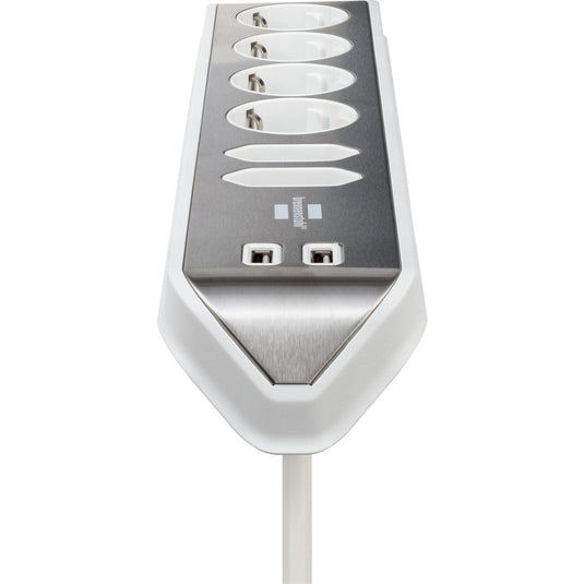 Brennenstuhl estilo hoekstopcontact 4-voudig met usb-oplaadfunctie stekkerdoos (wit roestvrij staal)