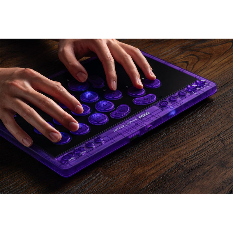 Afbeelding laden in galerijviewer, 8bitdo arcade controller - transparent purple signature edition (paars transparant, 2.4 ghz bluetooth usb, nintendo switch 1 + 2, pc)
