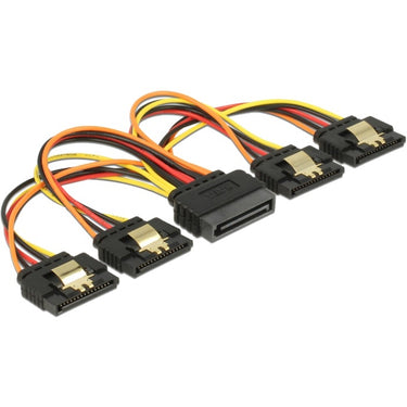 Delock sata 15 pin power > sata 15 pin power 4x kabel (zwart rood, 0,15 meter)