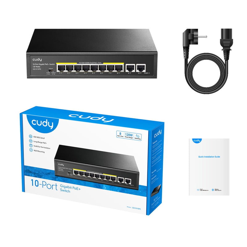 Load image into Gallery viewer, Cudy 8-gbe poe+ switch with 2 uplink gbe (zwart)
