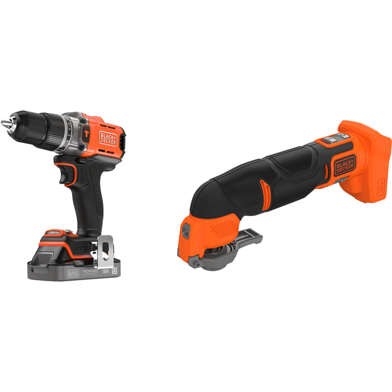 Load image into Gallery viewer, Black+decker 18v schroefklopboormachine + 18v oscillerende multitool bundel (zwart oranje)
