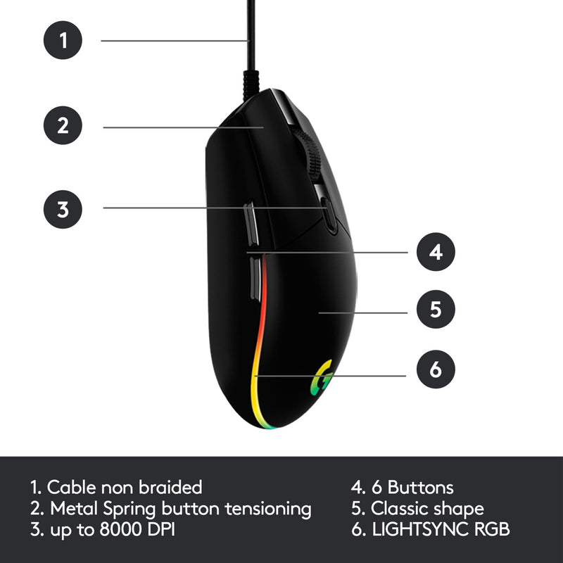 Load image into Gallery viewer, Logitech g203 lightsync gaming muis (zwart, 200 - 8000 dpi, rgb leds)

