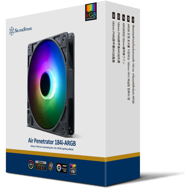 Load image into Gallery viewer, Silverstone air penetrator 184i argb case fan (zwart, 180 x 180 x 32 mm, pwm)

