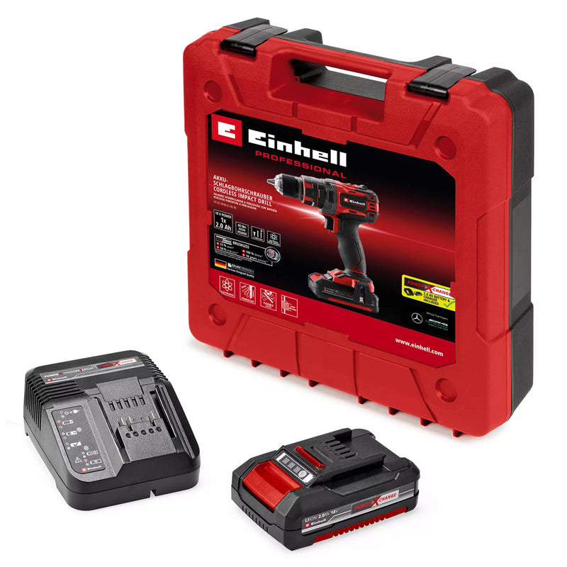 Load image into Gallery viewer, Einhell professional accu klopboor- schroefmachine tp-cd 18 60 li-i bl (1x 2.0 ah) klopboorschroevendraaier (rood zwart, incl. 1x 2.0 ah power x-change accu en lader)
