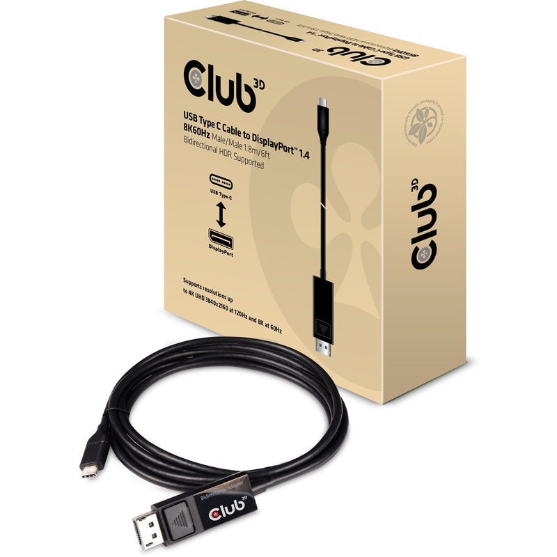 Load image into Gallery viewer, Club 3d usb-c naar displayport 1.4 kabel (zwart, 1,8 meter)
