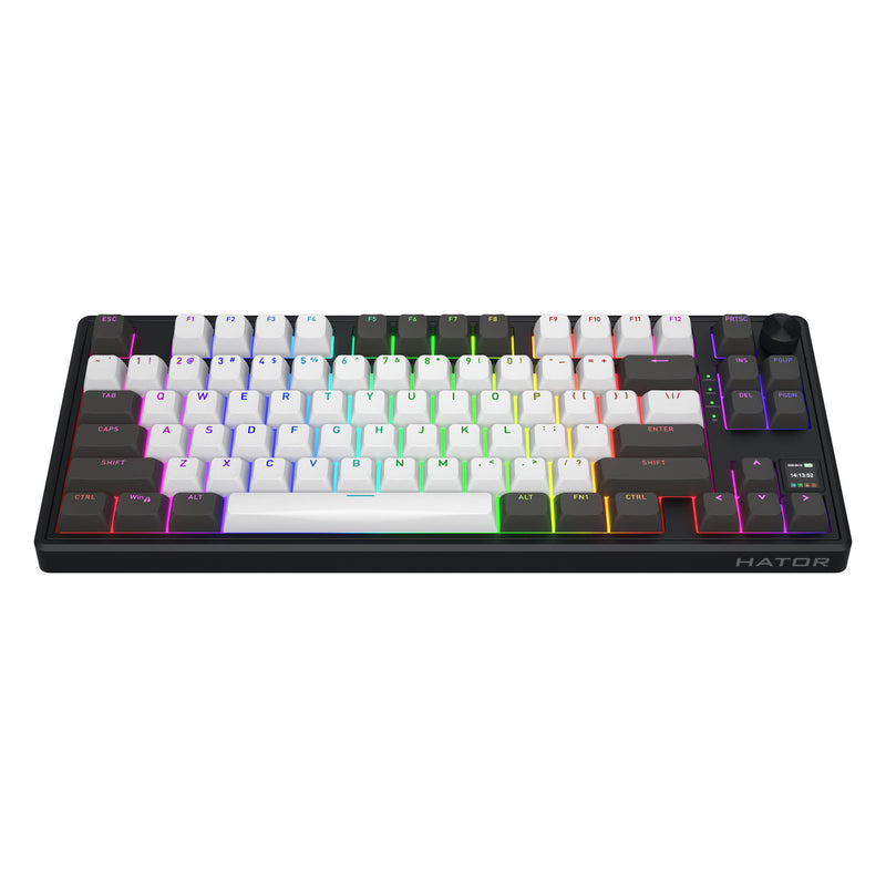 Load image into Gallery viewer, Hator skyfall pro wireless rgb mechanisch gaming toetsenbord (zwart, us lay-out (qwerty), hator aurum vanilla silent, 80% (tkl), rgb, double-shot pbt, hot-swap, 2.4ghz | bluetooth | usb-c)
