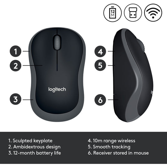Logitech wireless mouse m185 (grijs, retail)