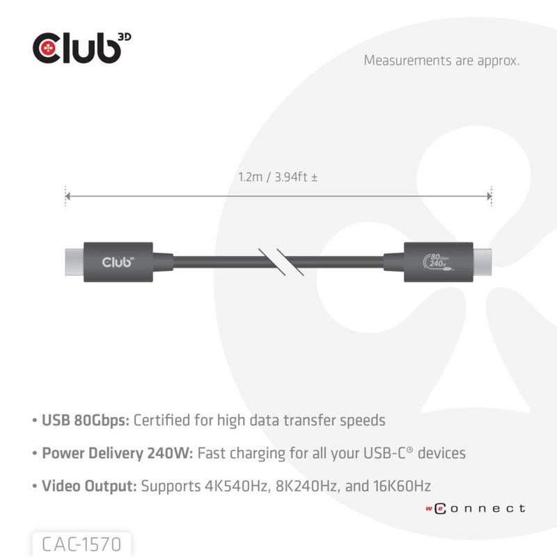Load image into Gallery viewer, Club 3d usb-c 80gbps certified 240w 8k 240hz kabel (zwart, 1.2m)

