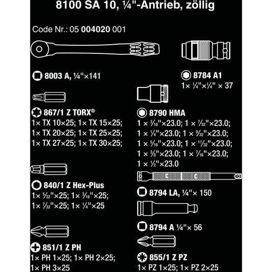 Wera 8100 sa 10 zyklop metal-ratelset doorsteekvierkant, 1 4 -aandrijving, inch , 28 -delig - 1 stuk(s) - 05004020001