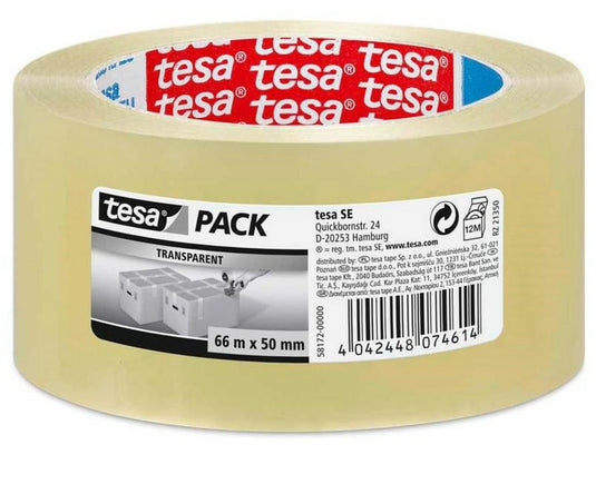Tesa pakkingstape transparant 48mm x 66m - sterke solvent lijm