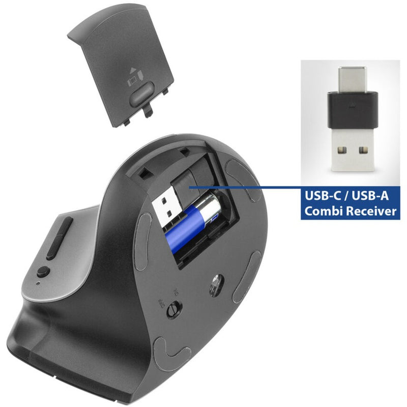 Load image into Gallery viewer, Act connectivity draadloze ergonomische muis met bluetooth en usb-c usb-a (zilver zwart, 1000 - 2400 dpi)
