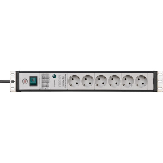 Brennenstuhl premium-line stekkerdoos 6-voudig 19 formaat stekkerdoos (zwart lichtgrijs, 3 meter, 60.000 a overspanningsbeveiliging)