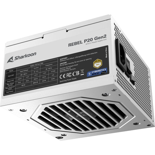 Sharkoon rebel p20 gen2 modulaire 850 watt voeding (wit, 1x 12v-2x6, 3x pcie)