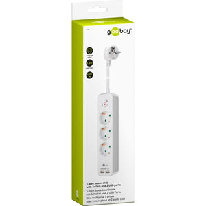 Goobay 3-weg stekkerdoos met schakelaar en usb stekkerdoos (wit, kabel 1.5 meter, 2x usb-a)
