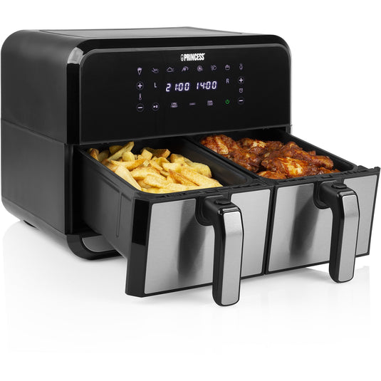 Princess double basket aerofryer heteluchtfriteuse (zwart, 2x 4 liter)