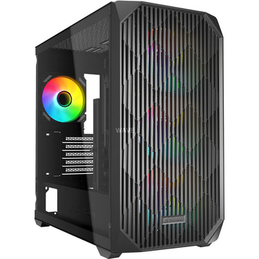 Sharkoon mk3 rgb mini tower behuizing (zwart | 2x usb-a | 1x usb-c | rgb | tempered glass)