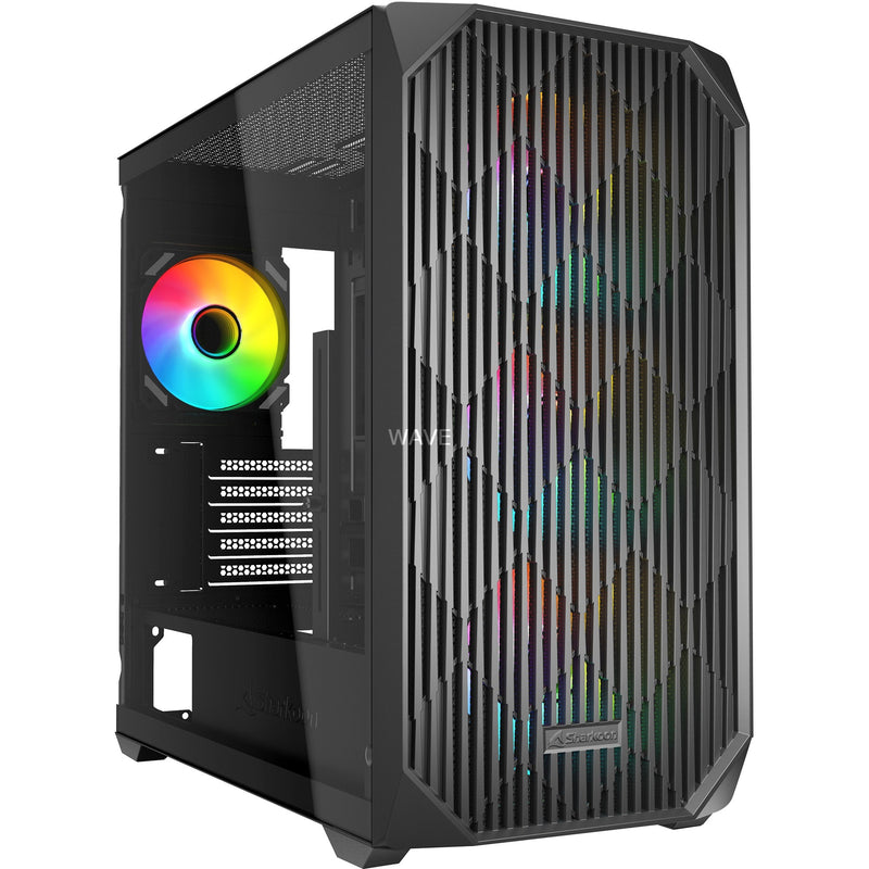 Load image into Gallery viewer, Sharkoon mk3 rgb mini tower behuizing (zwart | 2x usb-a | 1x usb-c | rgb | tempered glass)
