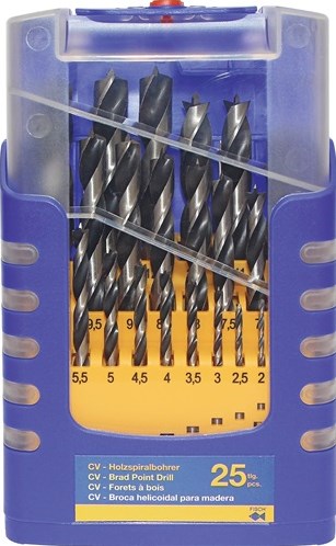 Fisch-tools set houtspiraalboren | 25-delig | d. 1-13 mm 0,5 mm spoed | chroom-vanadiumstaal | 1 stuk - 0120025k01 - 0120025k01
