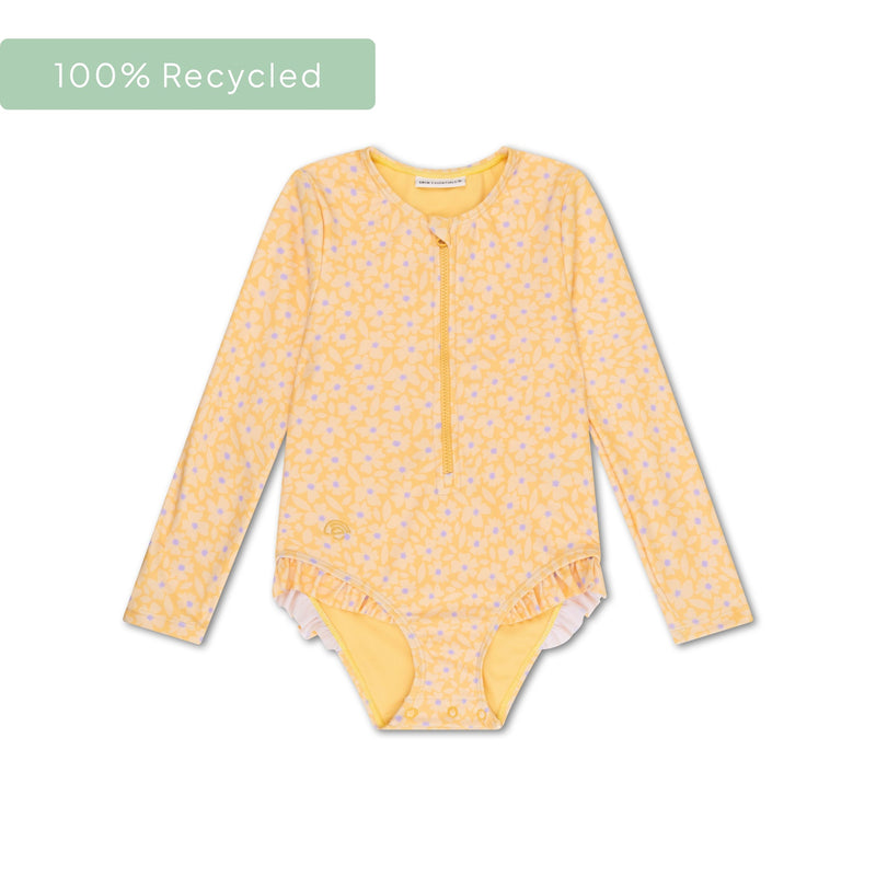 Load image into Gallery viewer, Florish | geel meisjes uv badpak met lange mouwen
