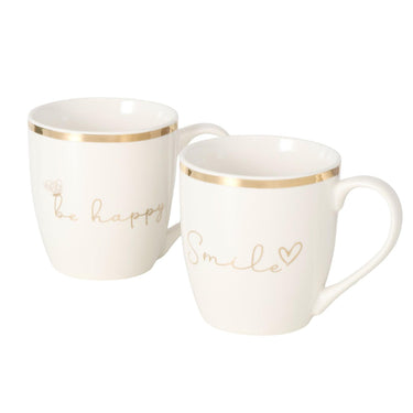 Boltze home mok davina be happy smile 400ml ã˜9,5xh10cm beige goud