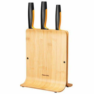 Fiskars functional form bamboe messenblok met 3 messen (meerkleurig, japans roestvrij staal | handvat met softgrip)