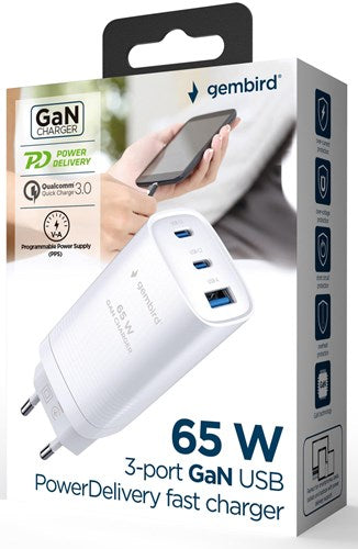 Enzo gembird usb + 2x usb-c snellader | 65w | wit - 9540153