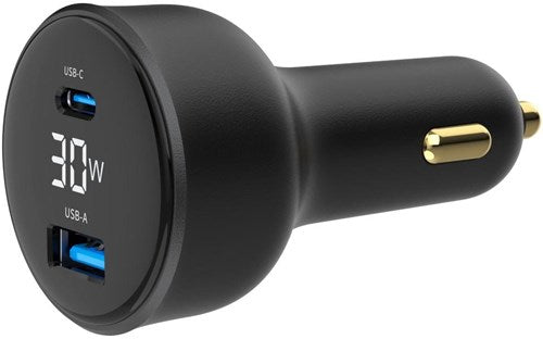 Load image into Gallery viewer, Enzo gembird usb + usb-c autolader | 30w | zwart | status lcd - 9540114
