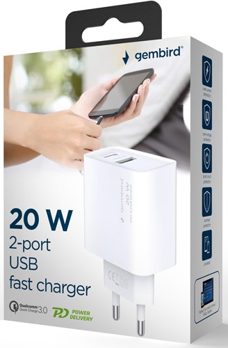 Enzo gembird usb + usb-c snellader | 20w | wit - 9540151