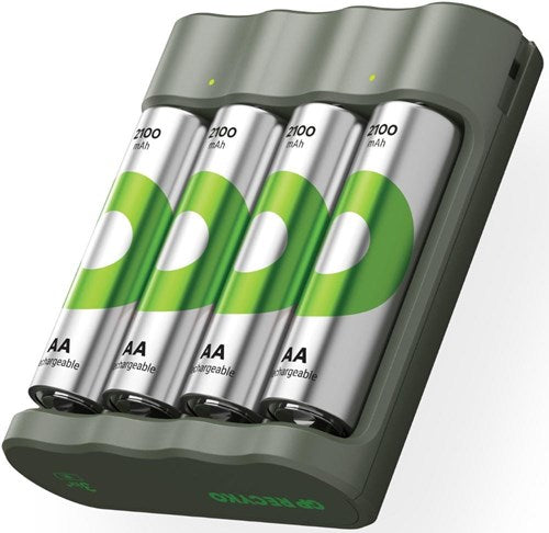 Load image into Gallery viewer, Gp usb batterijlader + 4 x aa-batterijen 2100mah nimh
