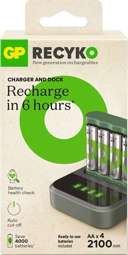 Gp batterijlader usb 6h met 4x2100ma aa batterij + dock - 3503069