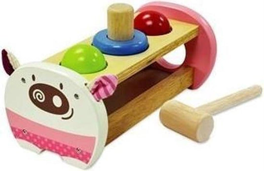 Bongers speelgoed hamerbankje met 2 ballen en 1 staafje in vorm van een varken