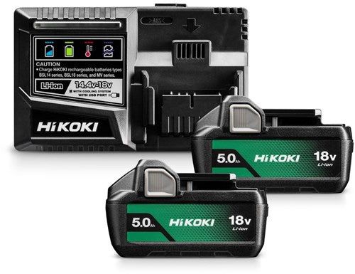 Hikoki boosterpack - 2x 18v 5.0ah accu bsl1850ma + lader uc18ysl3 - uc18ysl3wkz
