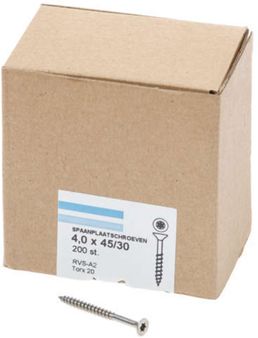 Hoenderdaal fasteners hoenderdaal spaanplaatschroef rvs-a2 platkop deeldraad torx tx20 4.0x45 30 | 200 stuks - 0206.30.25801