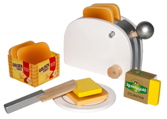 Van der doelen tanner golden toast set, houten broodrooster incl. brood en boter