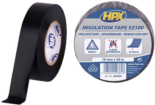 Hpx pvc isolatietape vde | zwart | 19mm x 20m - ib1920 - 10 stuks - ib1920