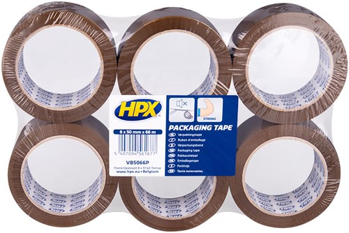 Hpx verpakkingstape flatpack | 6 rollen | bruin | 50mm x 66m - vb5066p vb5066p